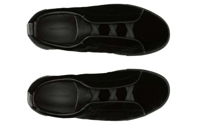 ZEGNA Velvet Triple Stitch Sneakers "Black"
